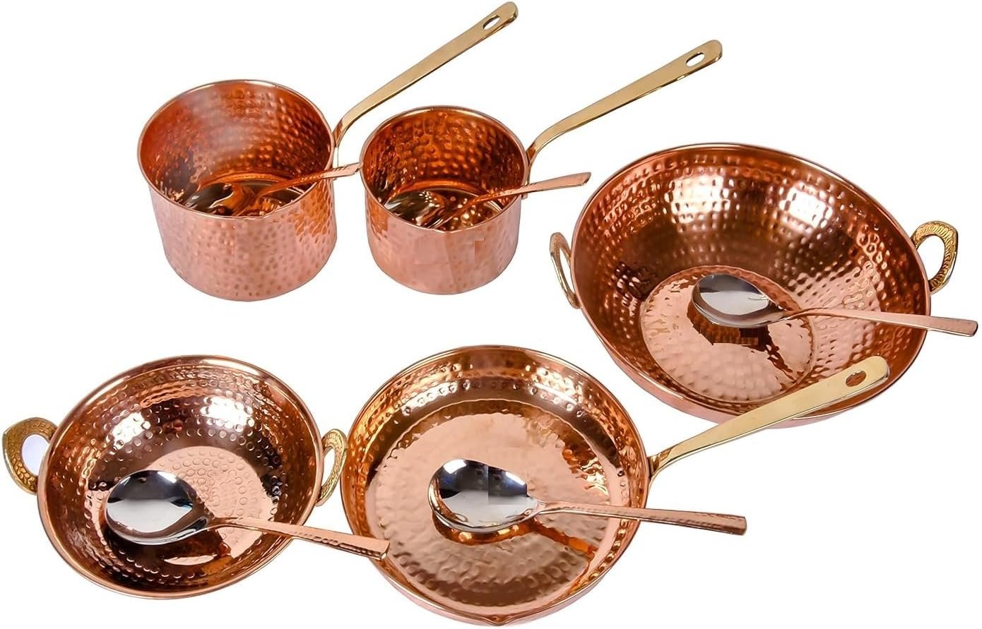 Pure Copper Cookware Set 10 Piece with Brass Handles - Image 4