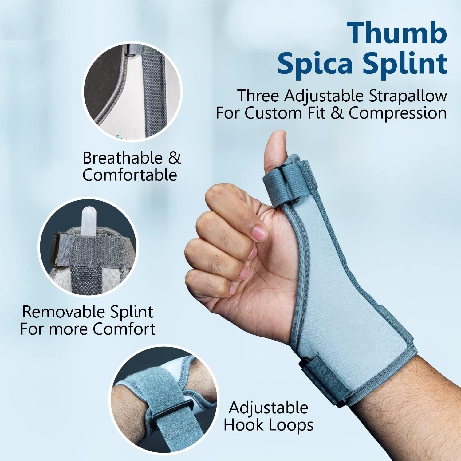 Thumb Splint Support for Right/Left Hands, Carpal Tunnel & Trigger Thumb Support for Pain Relief with Wrist Wrap|Thumb Brace, Allows Hand Movements Grey - Image 4