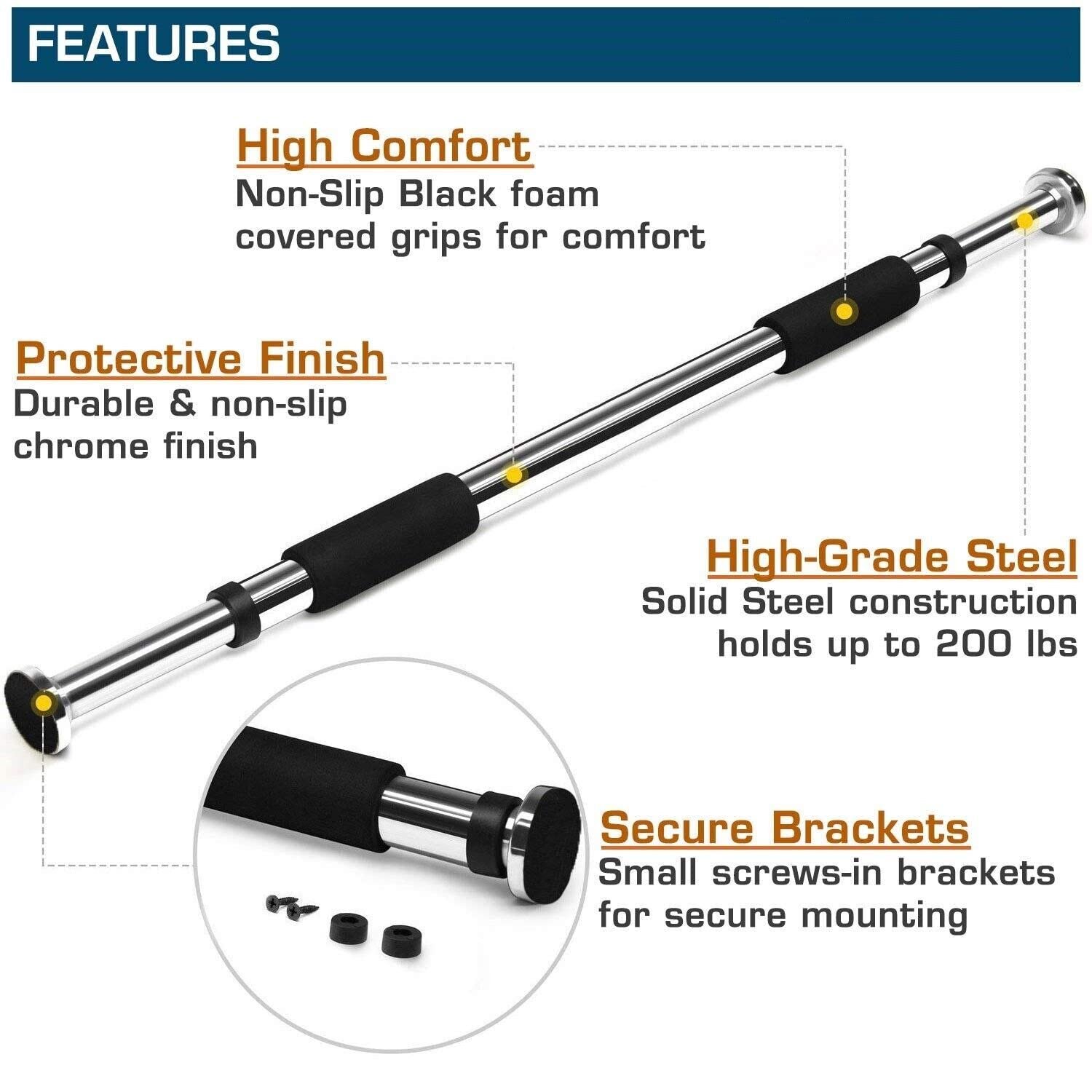 Stainless Steel Doorway Gym Bar, Chin Up Bar for Home - Image 2