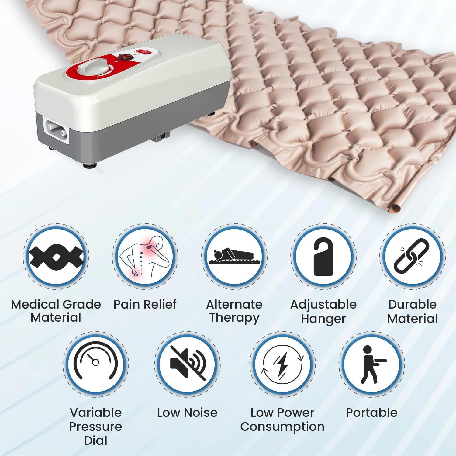 Polyvinyl Chloride Anti-Decubitus Air Bed for Bed Sores Prevention - German Tech Fine Bubble Mattress &Air Pump|Weight Capacity Up to 130Kg - Ideal for Hospital&Home Care Use, Grey - Image 2
