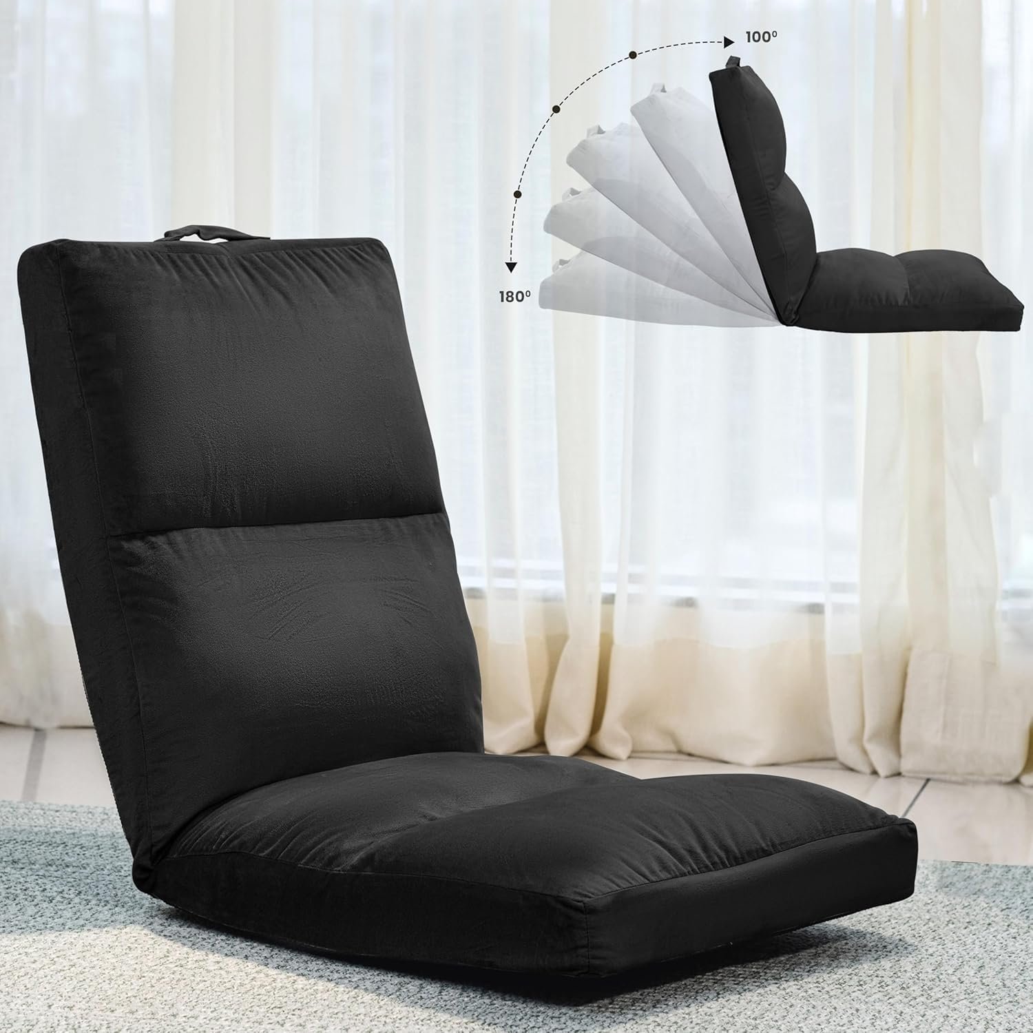 Reclining Floor Chair for Living Room | Meditation Chair | Adjustable Back Rest with 5 Position Lock-in | Back Support | Maintain Posture While Sitting on Floor for Yoga/Pooja Black - Image 4