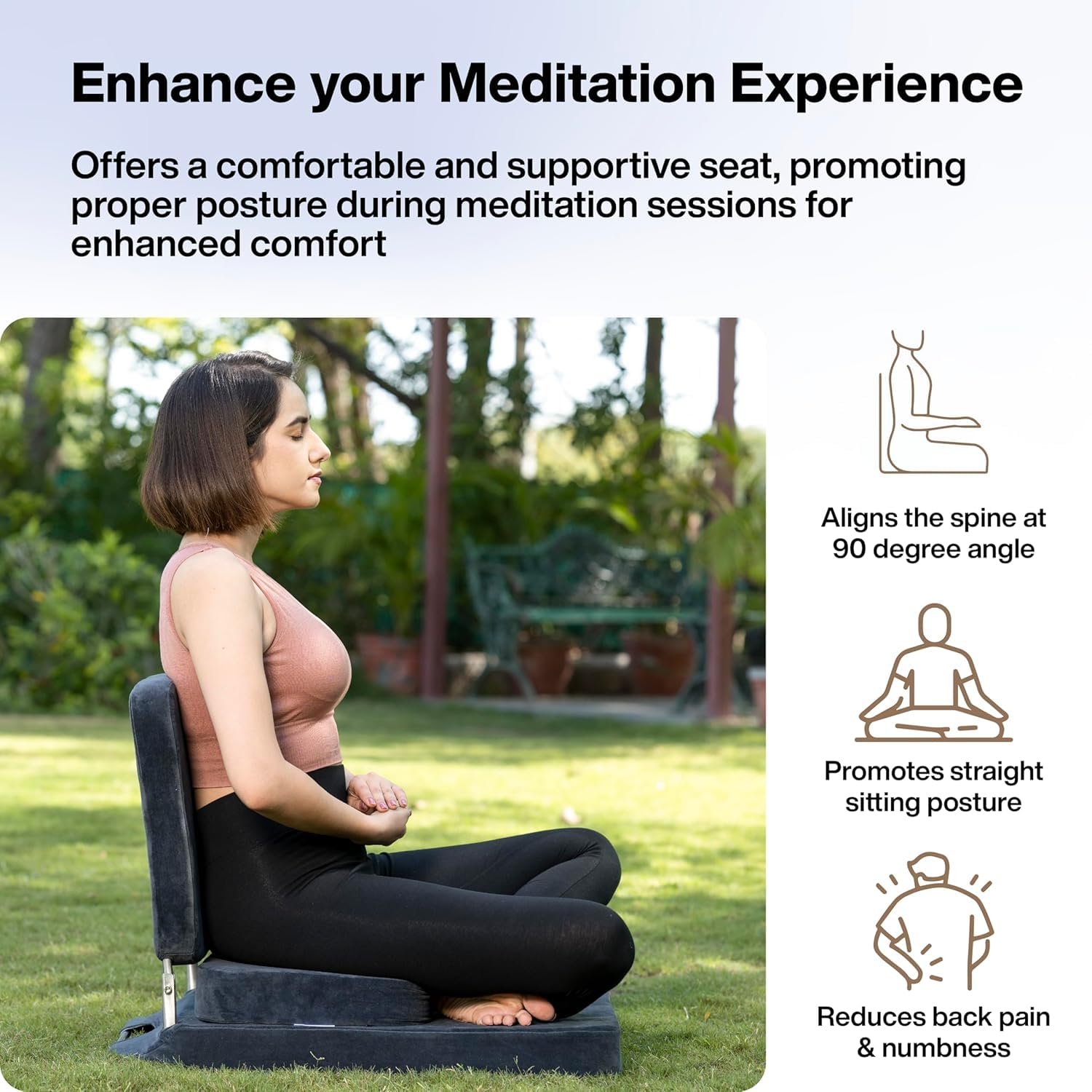 Meditation Chair | Large Foldable Floor Chair with Back Support for Relaxing, Yoga, Meditation | Meditation Block, SS Frame, Washable Cover & Portable (Dark Grey) - Image 2