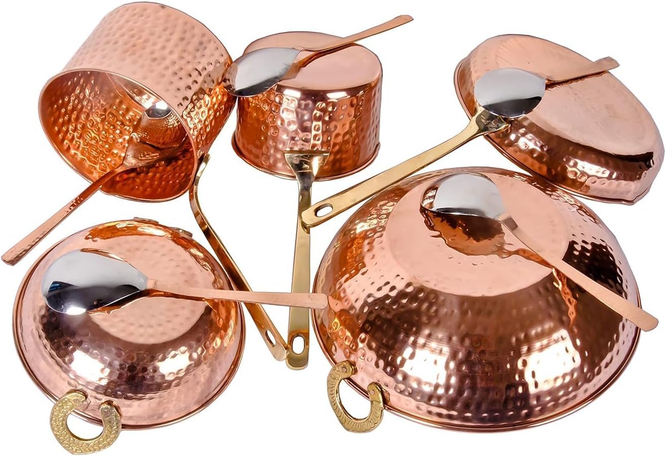 Pure Copper Cookware Set 10 Piece with Brass Handles - Image 5
