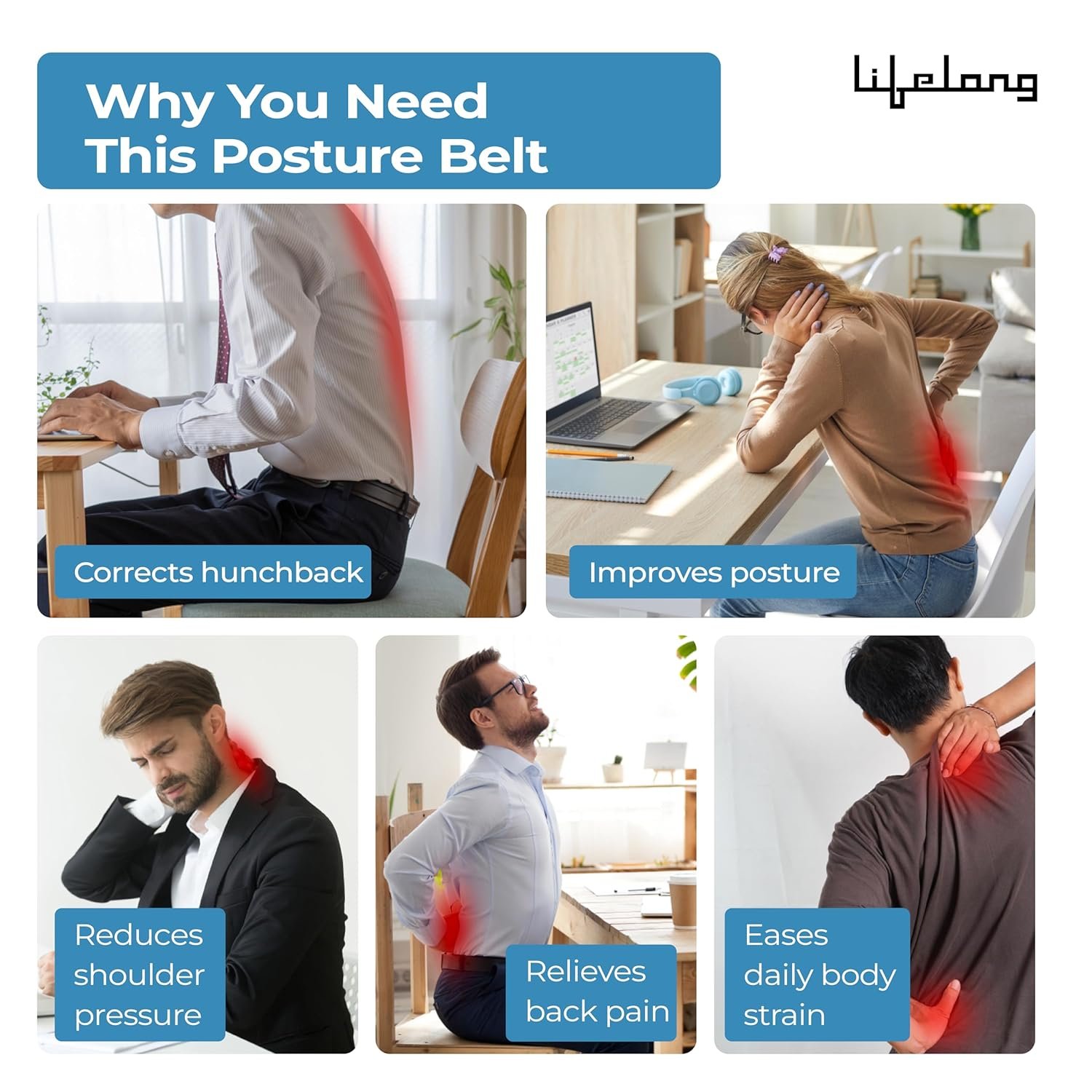 2-in-1 Posture Corrector Back Support Belt | Adjustable Free Size for Men & Women - Image 4