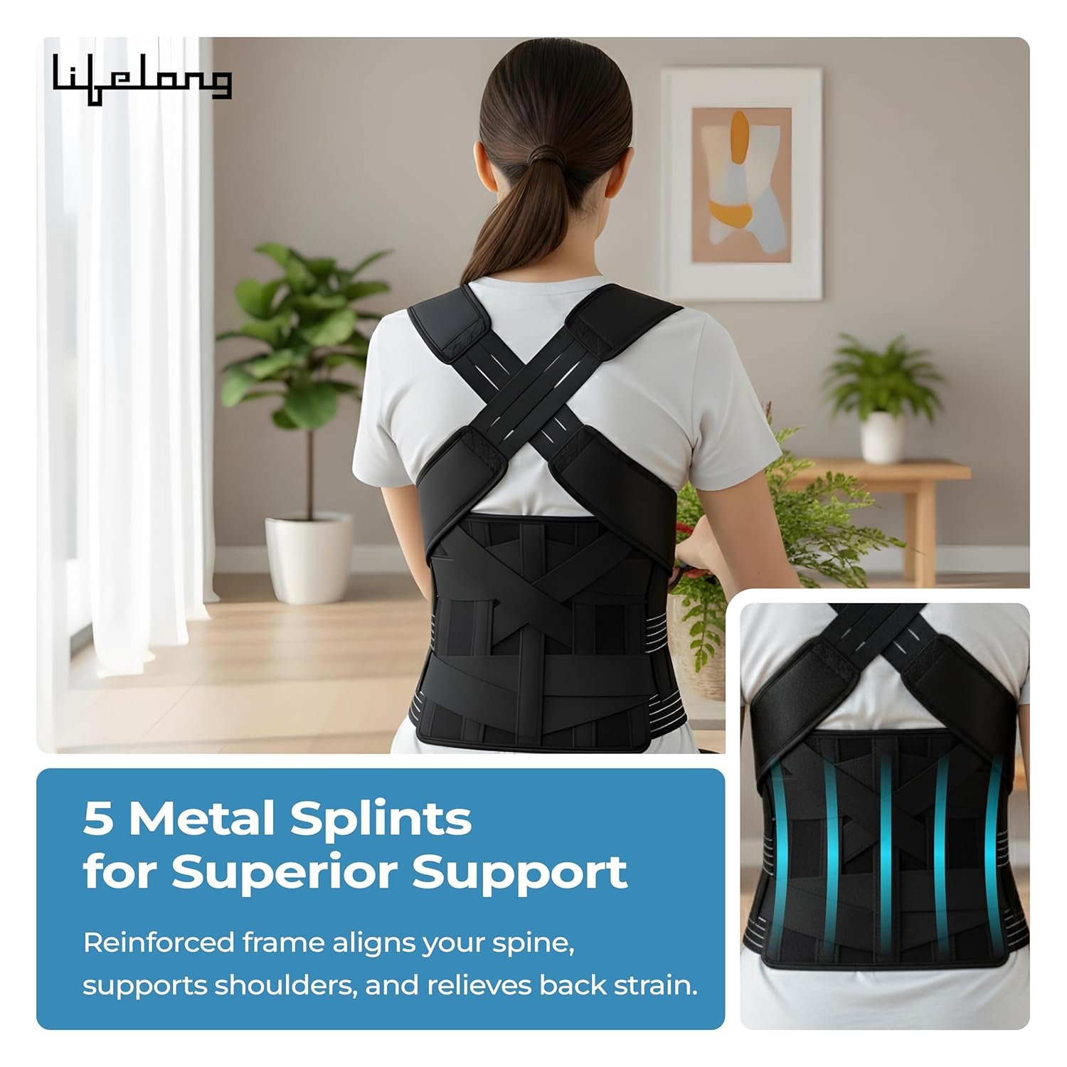 2-in-1 Posture Corrector Back Support Belt | Adjustable Free Size for Men & Women - Image 2