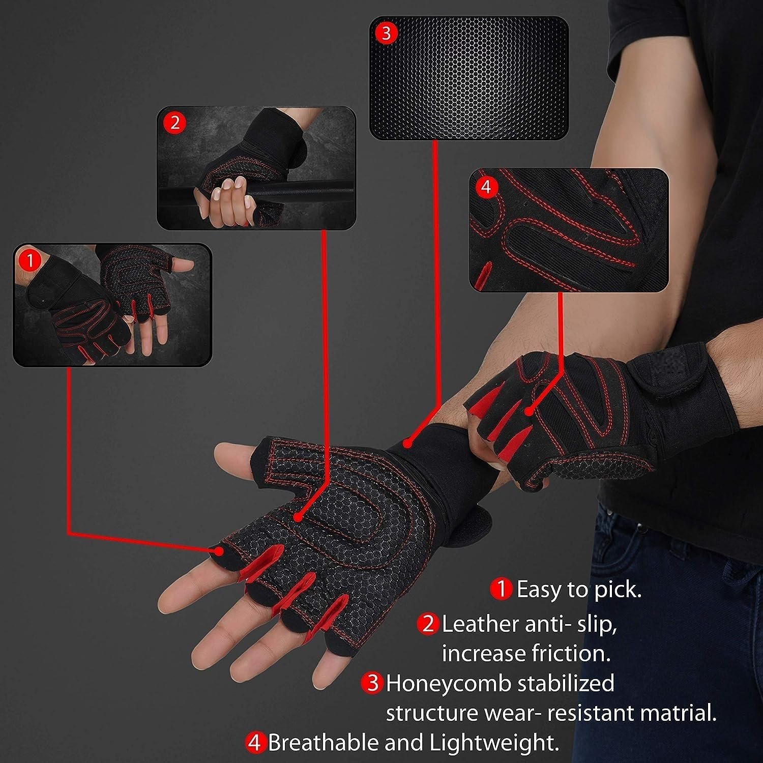 Fitness Gym Gloves/Cycling Gloves with Wrist Support Grip and Breathable Glove Design Used for (Weight Lifting | Pull Up | Crossfit | Cycling | Driving | Fitness, Gym Training) - Image 2