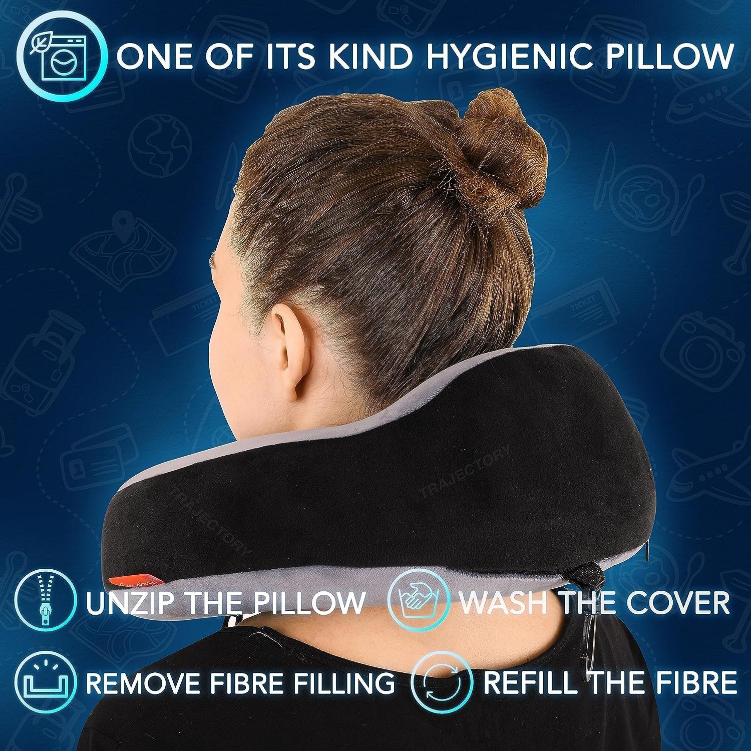 Travel Neck Pillow Memory Foam with Eye Mask and Carry Bag Combo for Travel in Flight & Car (Grey Black) - Image 5