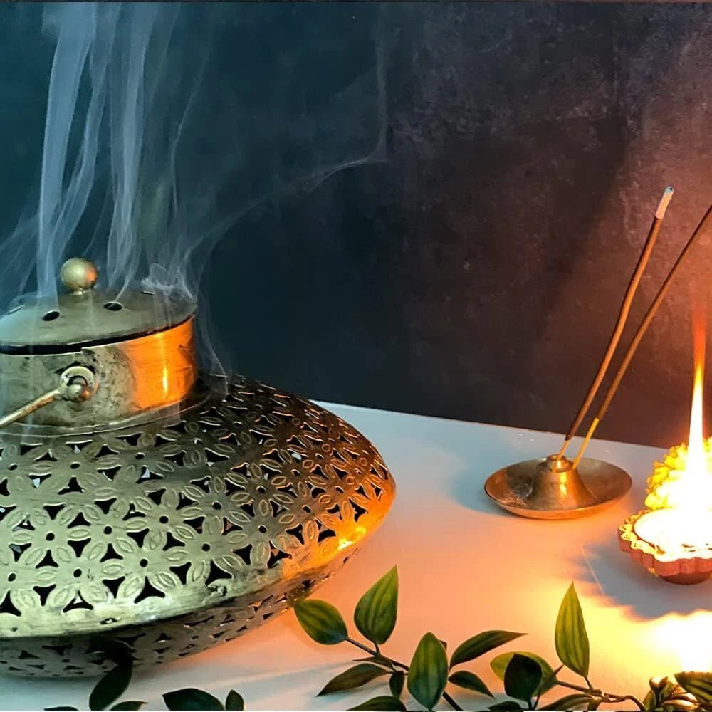 Dhoop Burner Holder Iron Antique Brass Wall Hanging - Image 3