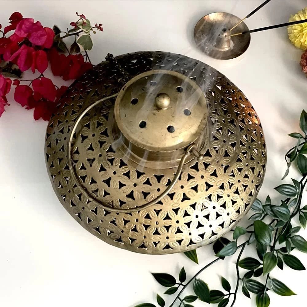 Dhoop Burner Holder Iron Antique Brass Wall Hanging - Image 6